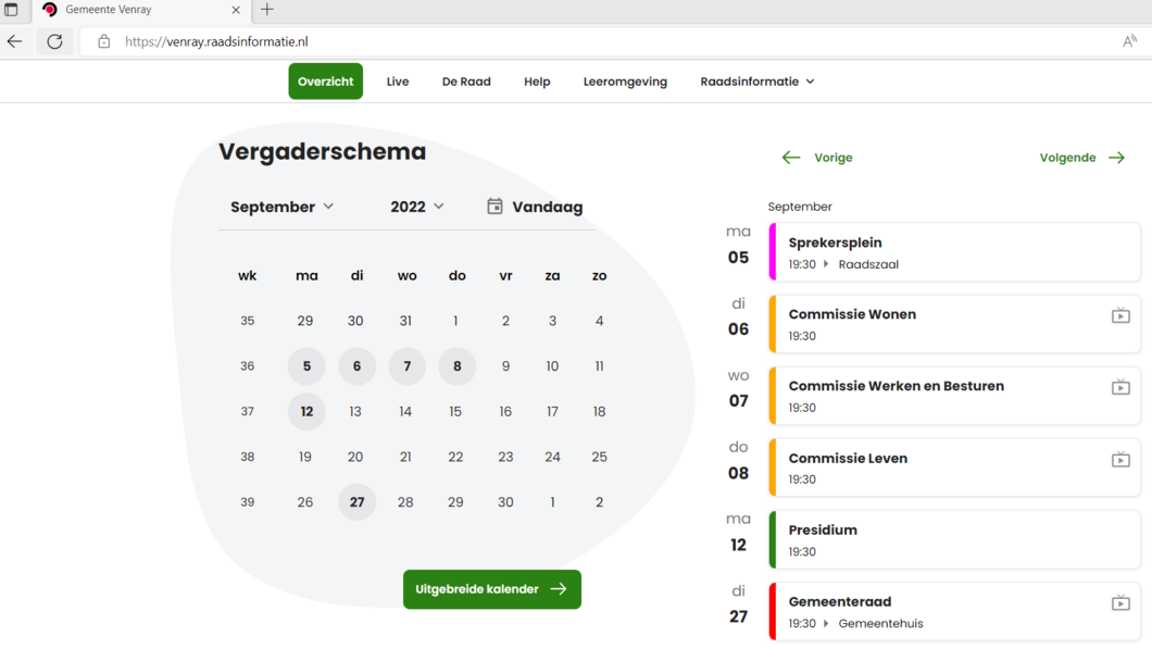 Raadsinformatie agenda