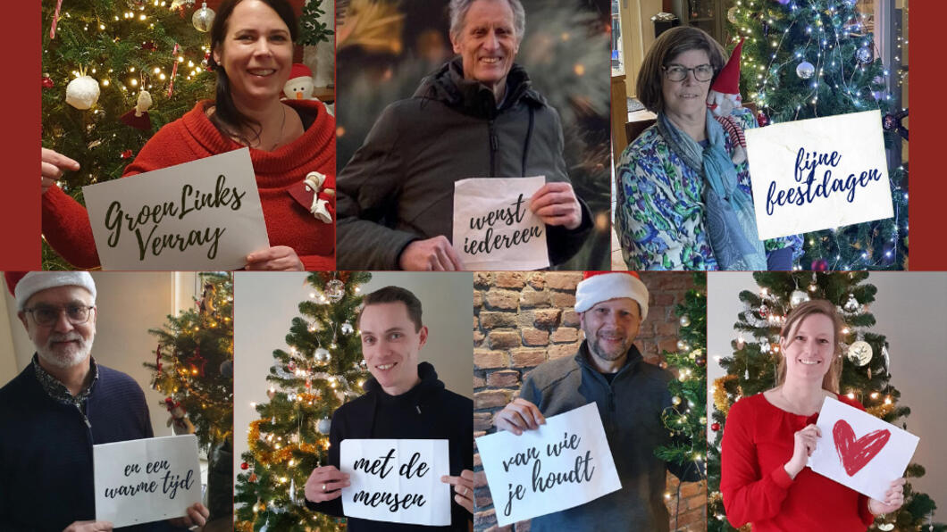 Vrolijke kerstfoto's van groenlinks venray leden die je een fijne kerst wensen