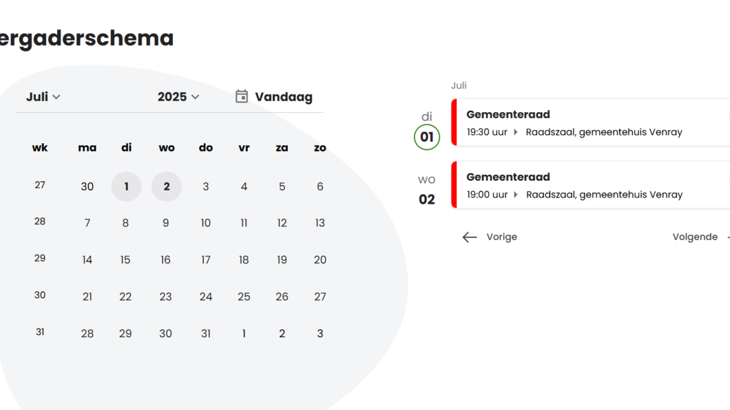 raadskalender juli 2026