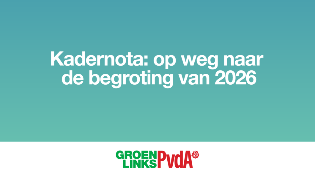 Blauwe achtergrond met tekst: 'Kadernota: op weg naar de begroting van 2026'